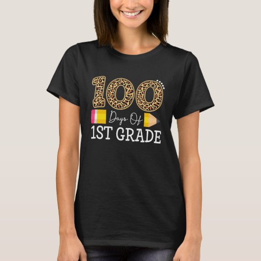 100 Days Of First Grade Leopard Happy 100th Day Of T-shirt (Voorkant)
