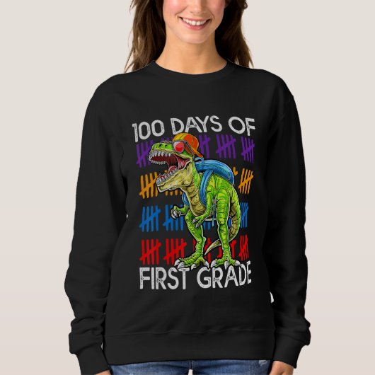 100 Days of First Grade School Dinosaur Dino Trex  Trui (Voorkant)