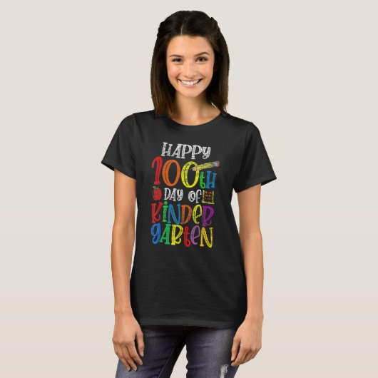 100 Days Of Kindergarten Happy 100th Day Of School T-shirt (Voorkant volledig)