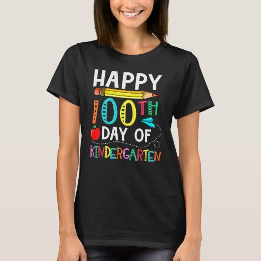 100 Days Of Kindergarten Happy 100th Day Of School T-shirt (Voorkant)