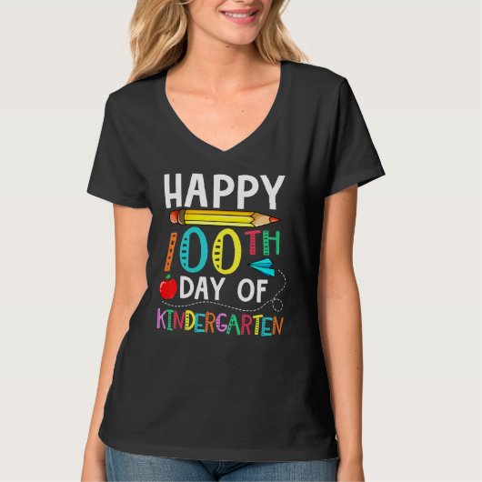 100 Days Of Kindergarten Happy 100th Day Of School T-shirt (Voorkant)