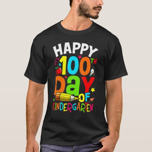 100 Days Of Kindergarten Kids Cute Happy 100th Day T-shirt (Voorkant)