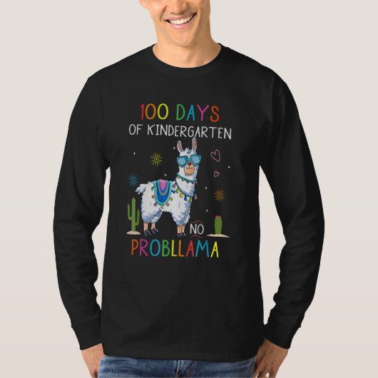 100 Days Of Kindergarten No Probllama Funny Llama  T-shirt (Voorkant)