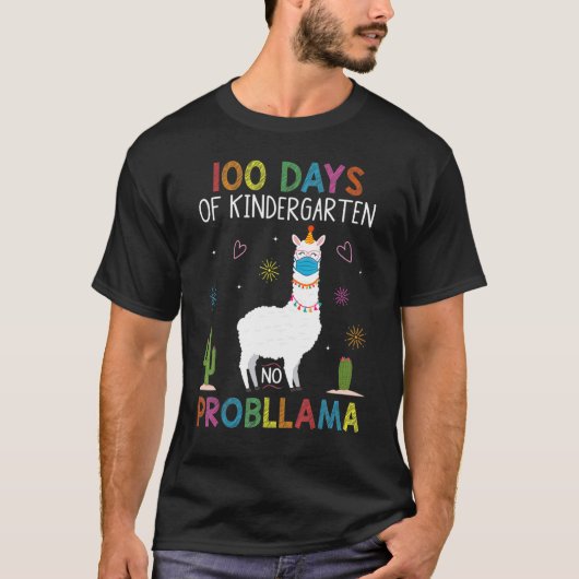 100 Days Of Kindergarten No Probllama Llama Mask Q T-shirt (Voorkant)