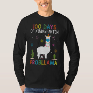 100 Days of Kindergarten No Probllama Llama Mask Q T-shirt