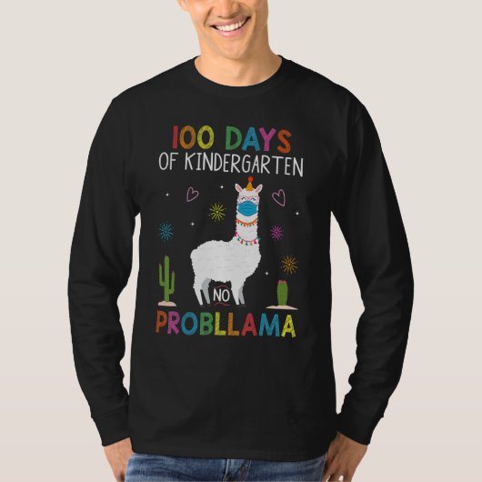 100 Days of Kindergarten No Probllama Llama Mask Q T-shirt (Voorkant)