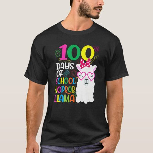 100 Days of Kindergarten No Probllama Llama Teache T-shirt (Voorkant)
