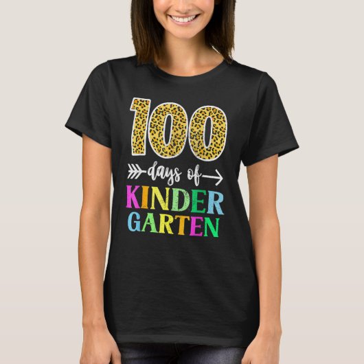 100 Days Of Kindergarten School Teacher Leopard 10 T-shirt (Voorkant)
