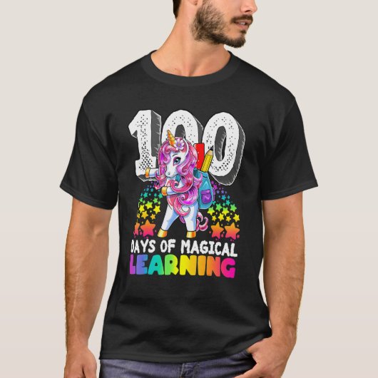 100 Days Of Magical Learning Flossing Unicorn  For T-shirt (Voorkant)