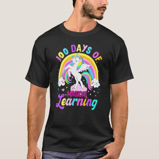 100 Days Of Magical Learning Unicorn Rainbow Stude T-shirt (Voorkant)