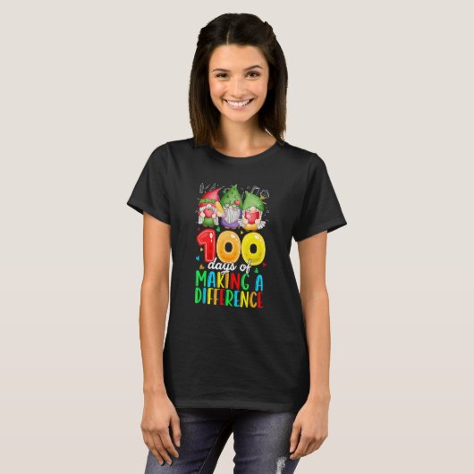 100 Days Of Making A Difference Cute Gnome Teacher T-shirt (Voorkant volledig)