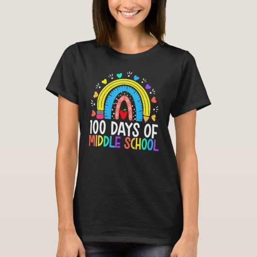 100 Days Of Middle School Happy 100th Day Rainbow T-shirt (Voorkant)