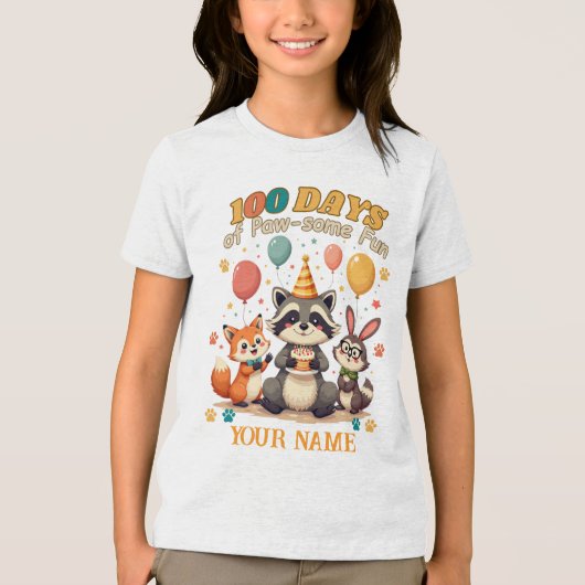 100 Days of Paw-some Fun: Leuk Dierenfeest Tri-Blend Shirt (Voorkant)