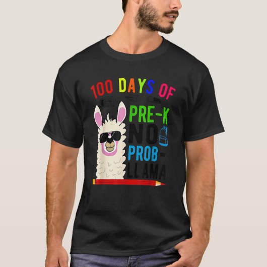 100 Days Of Pre K No Prob Llama Teacher 100th Day  T-shirt (Voorkant)