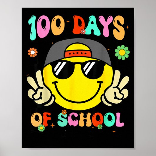100 Days Of School 100th Day Smile Groovy Face Tea Poster (Voorkant)