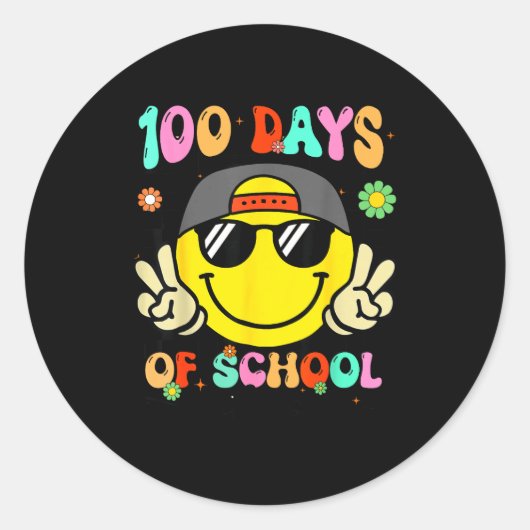 100 Days Of School 100th Day Smile Groovy Face Tea Ronde Sticker (Voorkant)