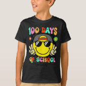 100 Days Of School 100th Day Smile Groovy Face Tea T-shirt (Voorkant)