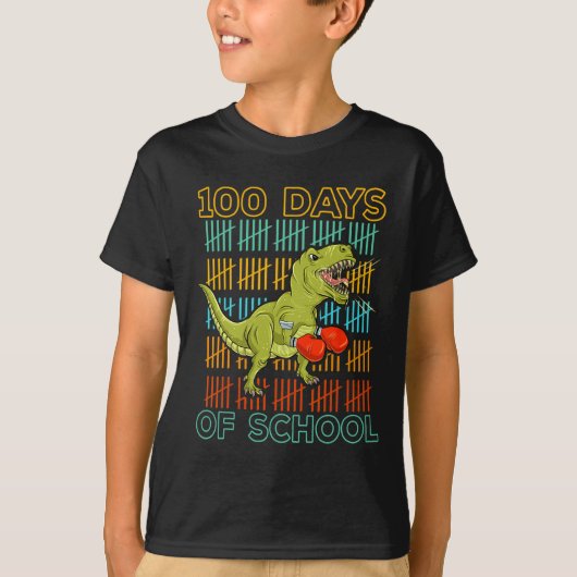 100 Days Of School 2025 Dinosaur Boxing Mma Martia T-shirt (Voorkant)