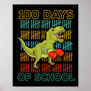 100 Days of School 2025 Dinosaurus Boksen MMA Mart Poster