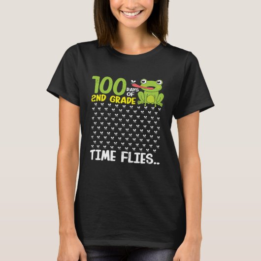 100 Days of School 2nd Grade Frog Time Flies Boys  T-shirt (Voorkant)