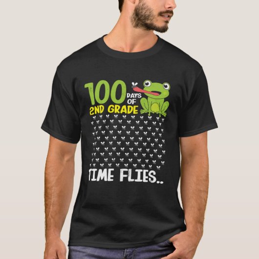 100 Days of School 2nd Grade Frog Time Flies Boys  T-shirt (Voorkant)