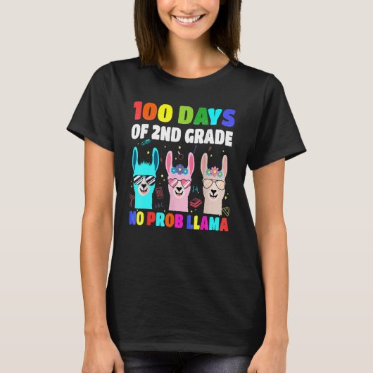 100 Days Of School 2nd Grade No Probllama Llama Bo T-shirt (Voorkant)