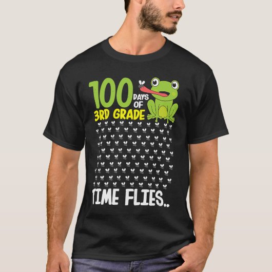 100 Days of School 3rd Grade Frog Time Flies Boys  T-shirt (Voorkant)