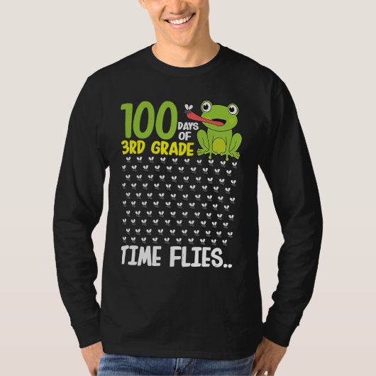 100 Days of School 3rd Grade Frog Time Flies Boys  T-shirt (Voorkant)