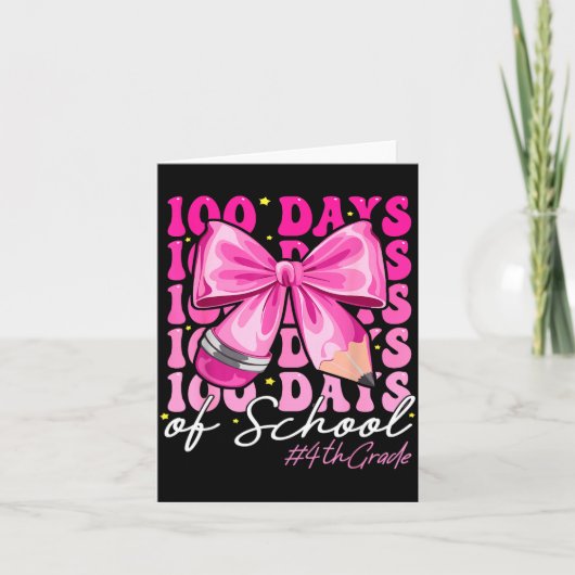 100 Days Of School 4th Grade Girls Coquette Bow  Kaart (Voorkant)