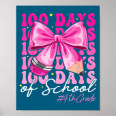 100 Days Of School 4th Grade Girls Coquette Bow Poster (Voorkant)