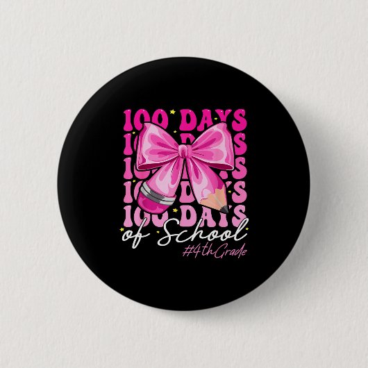 100 Days Of School 4th Grade Girls Coquette Bow  Ronde Button 5,7 Cm (Voorkant)