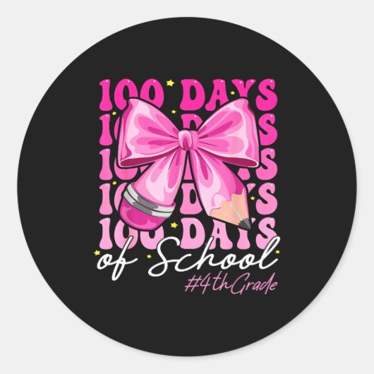 100 Days Of School 4th Grade Girls Coquette Bow  Ronde Sticker (Voorkant)