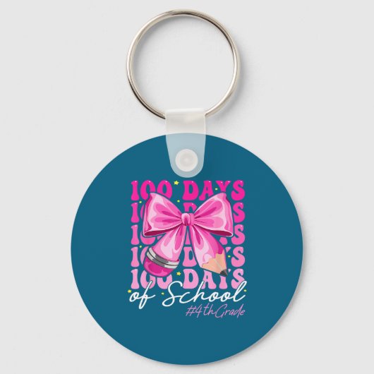 100 Days Of School 4th Grade Girls Coquette Bow  Sleutelhanger (Voorkant)