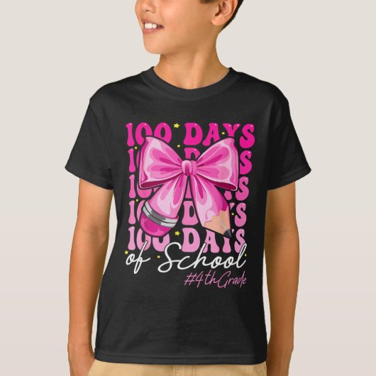 100 Days Of School 4th Grade Girls Coquette Bow  T-shirt (Voorkant)