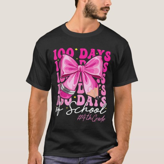 100 Days Of School 4th Grade Girls Coquette Bow  T-shirt (Voorkant)