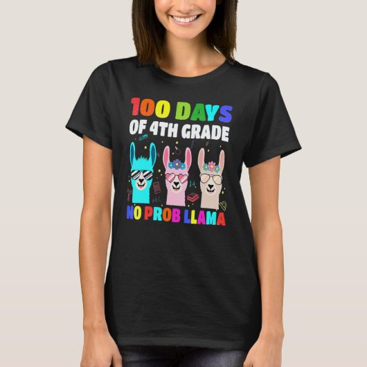 100 Days Of School 4th Grade No Probllama Llama Bo T-shirt (Voorkant)