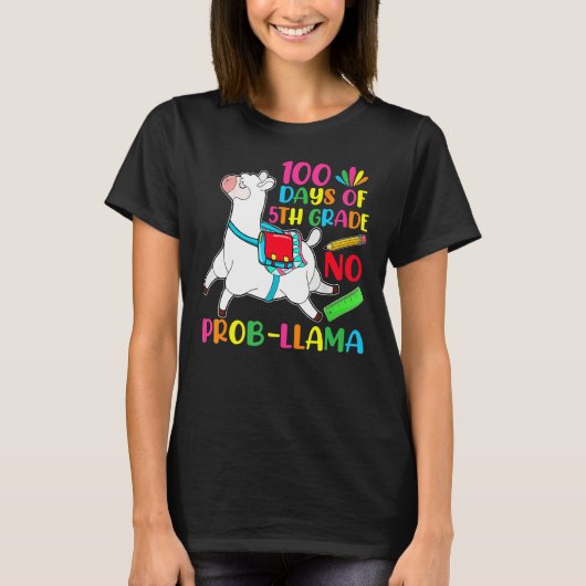 100 Days Of School 5th Grade No Prob Llama Teacher T-shirt (Voorkant)