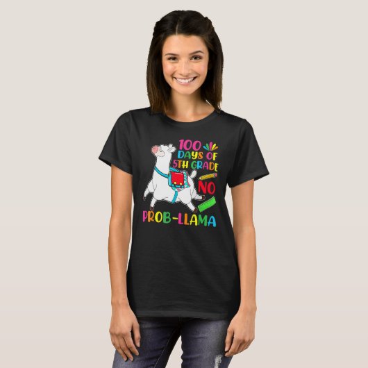 100 Days Of School 5th Grade No Prob Llama Teacher T-shirt (Voorkant volledig)