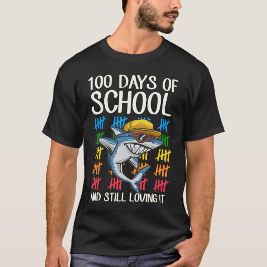 100 Days Of School And Still Loving It Cool Shark  T-shirt (Voorkant)