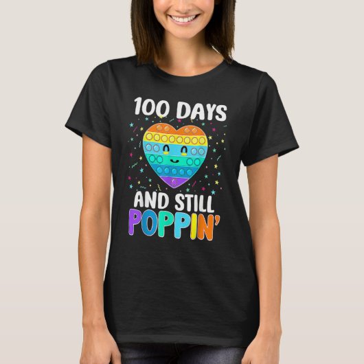 100 Days Of School And Still Poppin 100th Day Hear T-shirt (Voorkant)