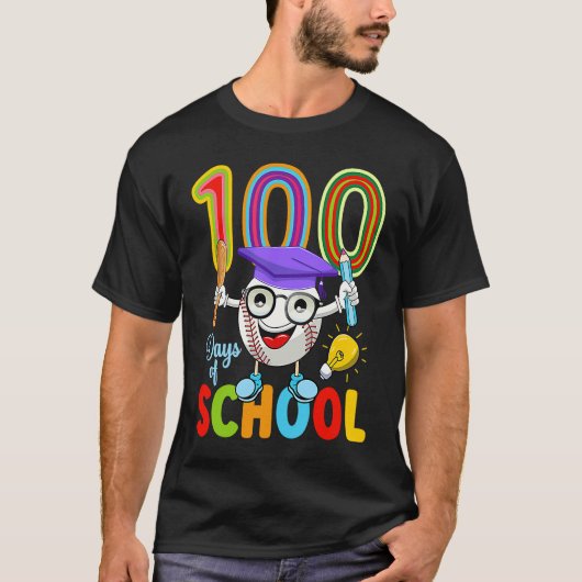 100 Days Of School Baseball 100th Day  Kids Teache T-shirt (Voorkant)