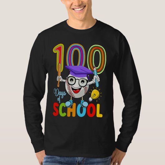 100 Days Of School Baseball 100th Day  Kids Teache T-shirt (Voorkant)