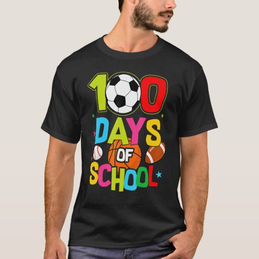 100 Days Of School Baseball Basketball Soccer Foot T-shirt (Voorkant)