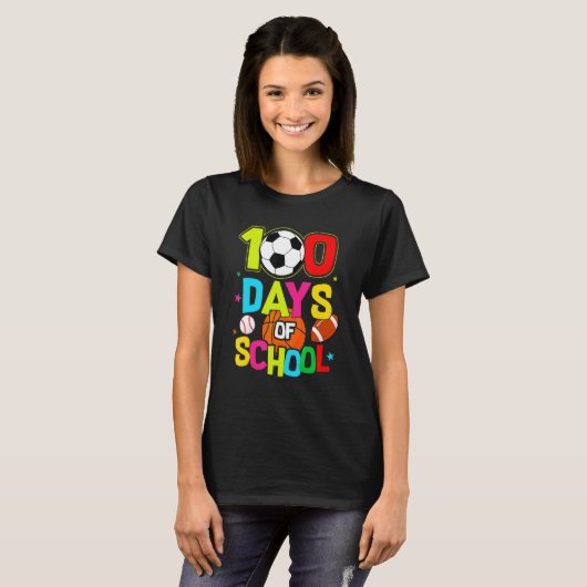 100 Days Of School Baseball Basketball Soccer Foot T-shirt (Voorkant volledig)
