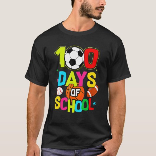 100 Days Of School Baseball Basketball Soccer Foot T-shirt (Voorkant)