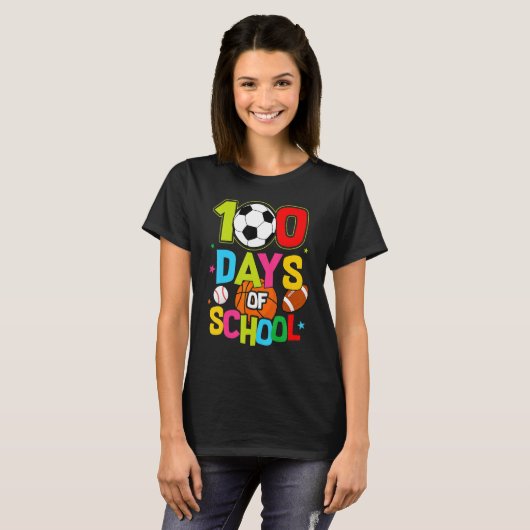 100 Days Of School Baseball Basketball Soccer Foot T-shirt (Voorkant volledig)