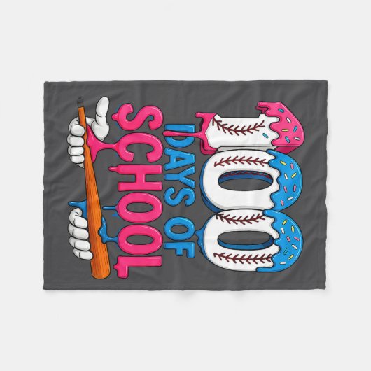 100 Days Of School Baseball Drip Bat 100th Day Of  Fleece Deken (Voorkant (Horizontaal))