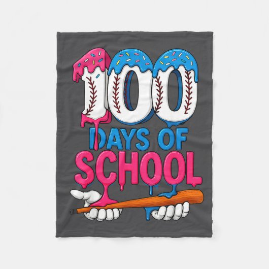100 Days Of School Baseball Drip Bat 100th Day Of  Fleece Deken (Voorkant)