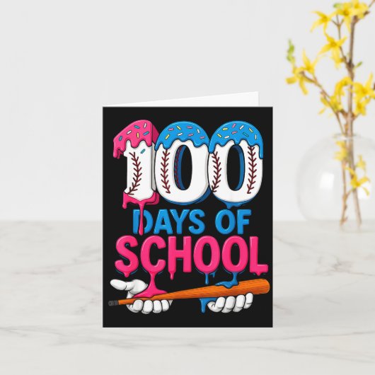 100 Days Of School Baseball Drip Bat 100th Day Of  Kaart (Gele Bloem)