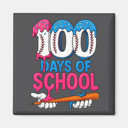 100 Days Of School Baseball Drip Bat 100th Day Of  Magneet (Voorkant)
